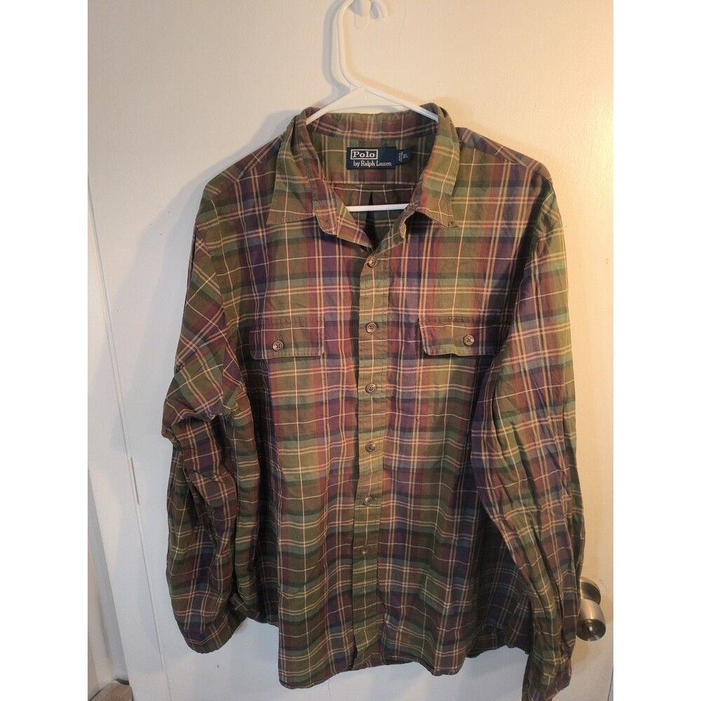 Vintage Polo Ralph Lauren Shirt Mens XL Plaid Made In Hong Kong Flap Pocket...